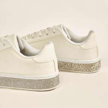 UUBARIS Women's Glitter Tennis Sneakers Neon Dressy Sparkly Sneakers Rhinestone Bling Leopard Print ...