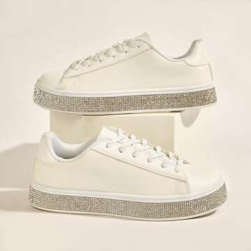 UUBARIS Women's Glitter Tennis Sneakers Neon Dressy Sparkly Sneakers Rhinestone Bling Leopard Print Shoes Shiny Sequin Shoes White Size 8.5