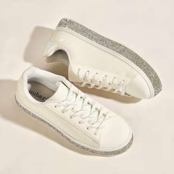 UUBARIS Women's Glitter Tennis Sneakers Neon Dressy Sparkly Sneakers Rhinestone Bling Leopard Print Shoes Shiny Sequin Shoes White Size 8.5