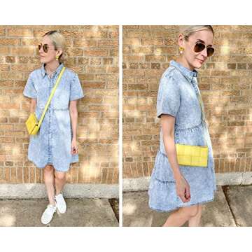 luvamia Women's Casual Denim Dress Short Sleeve Tiered Babydoll Jean Tunic Dress Roadknight Blue Size Medium (Size 8- Size 10)