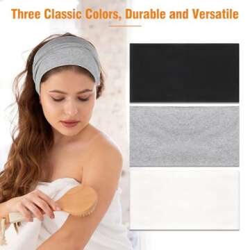 6 Pack Wide Headbands for Women, Cotton Stretchy Headband for Women Non Slip Sports Head Bands for Women's Hair (Black, White, Gray)