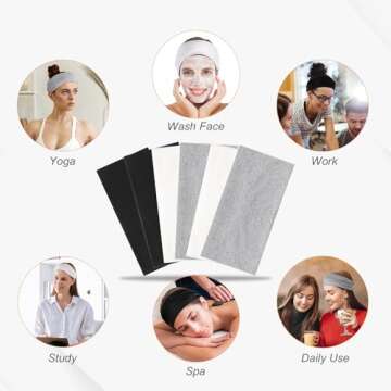 6 Pack Wide Headbands for Women, Cotton Stretchy Headband for Women Non Slip Sports Head Bands for Women's Hair (Black, White, Gray)