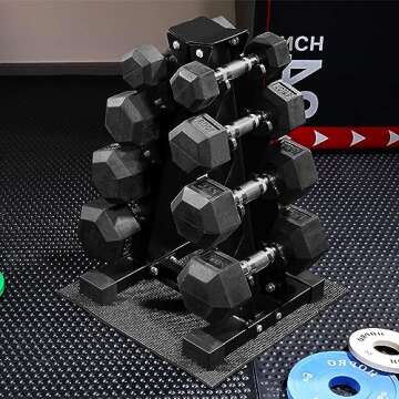 Fitvids 100LB Rubber Coated Hex Dumbbell Weight Set and Storage Rack, 5-20 lbs Pairs