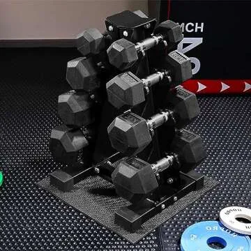 Fitvids 100LB Rubber Coated Hex Dumbbell Weight Set and Storage Rack, 5-20 lbs Pairs