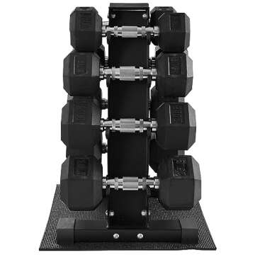 Fitvids 100LB Rubber Coated Hex Dumbbell Weight Set and Storage Rack, 5-20 lbs Pairs