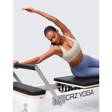 CRZ YOGA Butterlift Double Lined Square Neck Sports Bras for Women - Wireless V-Shaped Racerback Workout Yoga Top Non Padded Mojave Tan Medium