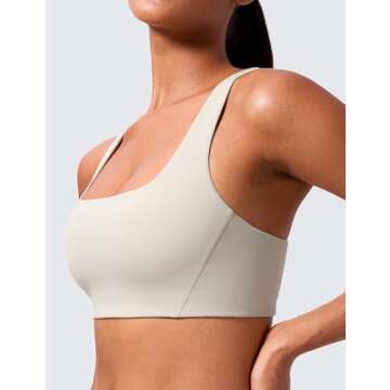 CRZ YOGA Butterlift Double Lined Square Neck Sports Bras for Women - Wireless V-Shaped Racerback Workout Yoga Top Non Padded Mojave Tan Medium