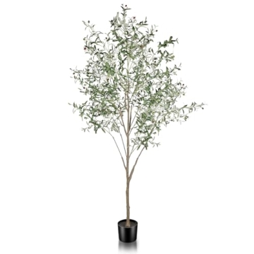 Feelead Faux Olive Tree 8ft (96") - Fake Large Olive Trees Indoor with Artificial Olive Branches and Lifelike Fruits - 8 Feet Artificial Olive Tree with Planter for Home Office Decor