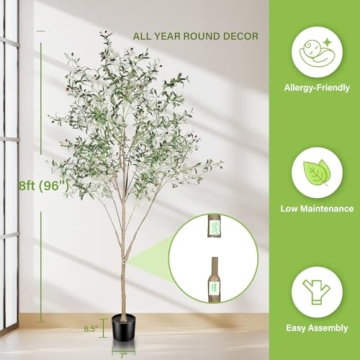 Feelead Faux Olive Tree 8ft (96") - Fake Large Olive Trees Indoor with Artificial Olive Branches and Lifelike Fruits - 8 Feet Artificial Olive Tree with Planter for Home Office Decor