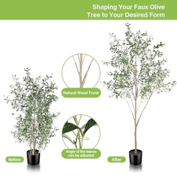 Feelead Faux Olive Tree 8ft (96") - Fake Large Olive Trees Indoor with Artificial Olive Branches and Lifelike Fruits - 8 Feet Artificial Olive Tree with Planter for Home Office Decor