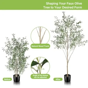 Feelead Faux Olive Tree 8ft (96") - Fake Large Olive Trees Indoor with Artificial Olive Branches and Lifelike Fruits - 8 Feet Artificial Olive Tree with Planter for Home Office Decor
