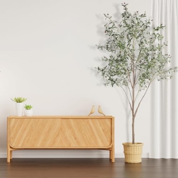 Feelead Faux Olive Tree 8ft (96") - Fake Large Olive Trees Indoor with Artificial Olive Branches and Lifelike Fruits - 8 Feet Artificial Olive Tree with Planter for Home Office Decor