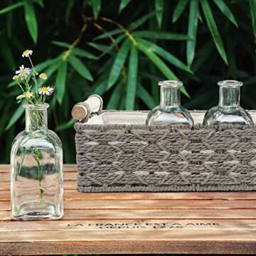 HOSROOME Round Paper Rope Storage Basket Wicker Baskets for Organizing with Handle Decorative Storag...