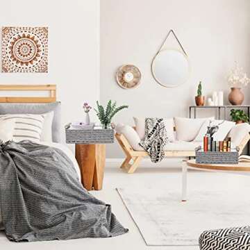 HOSROOME Round Paper Rope Storage Basket Wicker Baskets for Organizing with Handle Decorative Storage Bins for Countertop Toilet Paper Basket for Toilet Tank Top Small Baskets Set (Set of 2,Grey)