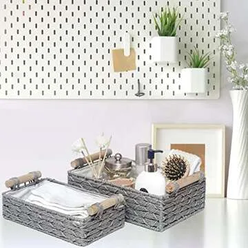 HOSROOME Stylish Round Paper Rope Storage Baskets Set