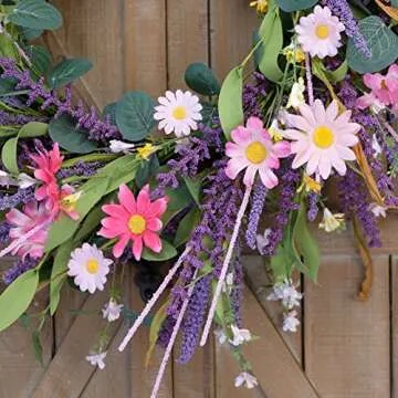 CIR OASES 22inch Artificial Spring Summer Wreath Lavender with Colorful Flowers,Green Leaves for Front Door Home Wall Party Decor