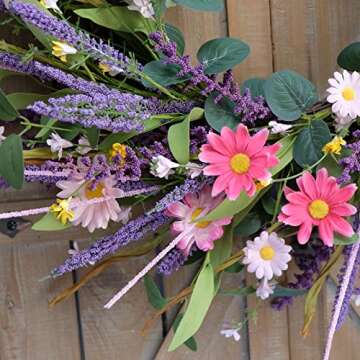 CIR OASES 22inch Artificial Spring Summer Wreath Lavender with Colorful Flowers,Green Leaves for Front Door Home Wall Party Decor