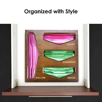 Cozee Bay Bamboo Bag Storage Organizer for Kitchen Drawer, Baggie organizer, Compatible with Gallon, Quart, Sandwich and Snack Variety Size Bags (Vintage Brown)