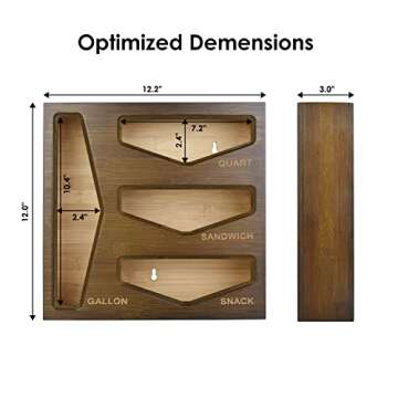 Cozee Bay Bamboo Bag Storage Organizer for Kitchen Drawer, Baggie organizer, Compatible with Gallon, Quart, Sandwich and Snack Variety Size Bags (Vintage Brown)