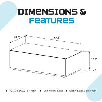 SONOROUS Premium Tempered Glass Coffee Table - Fingerprint Resistant Luxury Center Table for Living Room - High Gloss Coffee Table - Modern Rectangular Table Sleek Design - Black