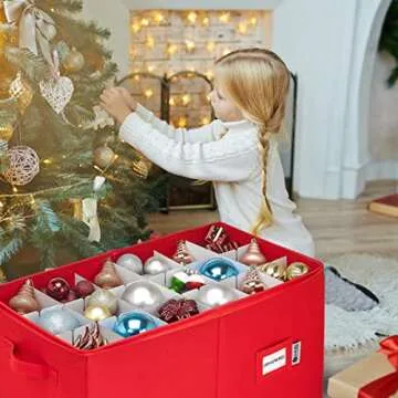 Christmas Ornament Storage Container with Dividers -Box Stores Up to 54-4" Ornaments, Zippered, Conv...