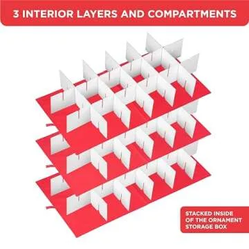 Christmas Ornament Storage Container with Dividers -Box Stores Up to 54-4" Ornaments, Zippered, Convenient, Adjustable, Heavy Duty 600D, Large Organizer Bin to Protect and Store Holiday Décor (Red)