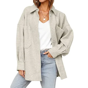 MEROKEETY Womens 2024 Fall Long Sleeve Wool Shacket Jacket Lapel Button Down Coats Outwear with Pock...