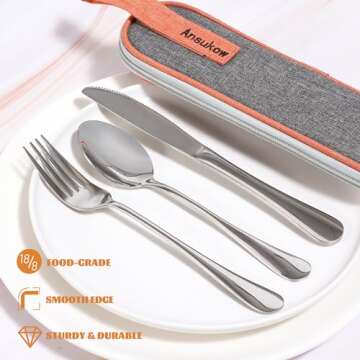 Ansukow 4 Piece Travel Utensils Set Portable Reusable