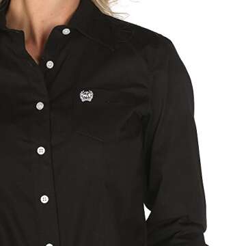 Cinch Women's Solid Long Sleeve Shirt, Black, M