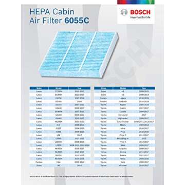 Bosch HEPA Cabin Air Filter for Toyota, Lexus, Subaru
