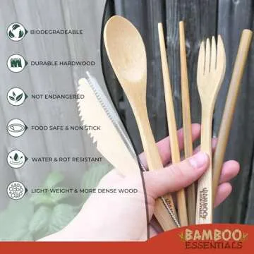 Travel Utensils Set: Eco-friendly Bamboo Fork, Knife, Spoon