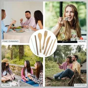 Travel Utensils Set: Eco-friendly Bamboo Fork, Knife, Spoon