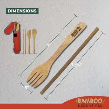 Travel Utensils Set: Eco-friendly Bamboo Fork, Knife, Spoon