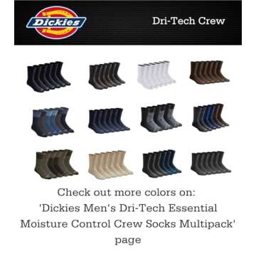 Dickies Men's Dri-Tech Moisture Control Crew Socks, Available in M-XXL (6, 18, Black (12 Pairs), Large