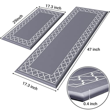 LuxStep Anti-Fatigue Kitchen Mat 2 PCS Memory Foam Grey