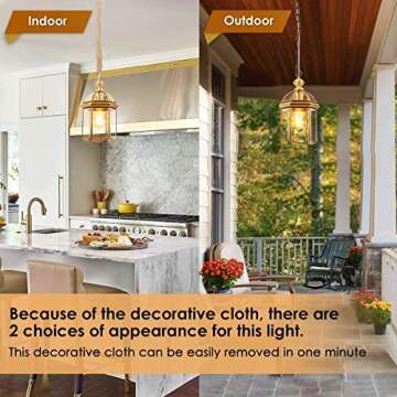 Outdoor Brass Hanging Light Fixtures, Waterproof Pendant Lighting Exterior Light Ceiling Porch Light, Chain Adjustable with Clear Glass Gold Outside Lights for House Entryway Yard Doorway Kitchen