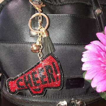 Popfizzy Bling Cheer Keychain for Women, Rhinestone Cheer Bag Charm, Cheer Squad Cheerleader Gifts, Megaphone Cheer Keychain