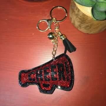 Popfizzy Bling Cheer Keychain for Women, Rhinestone Cheer Bag Charm, Cheer Squad Cheerleader Gifts, Megaphone Cheer Keychain