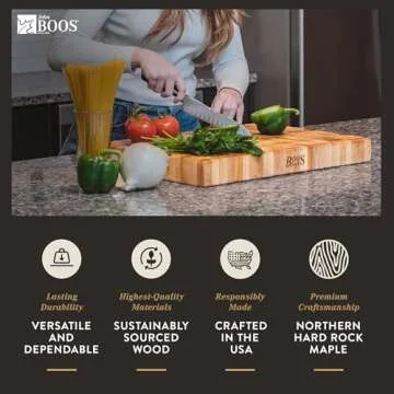 John Boos Boos Block CCB Series Large Reversible Wood Chopping Board, 3-Inch Thickness, 12" x 12" x 3", Maple