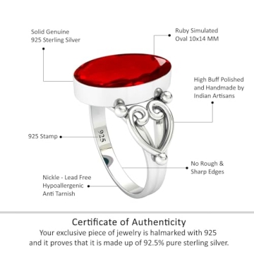 JEWELOPORIUM Red Ruby Women's Silver Ring Size 9