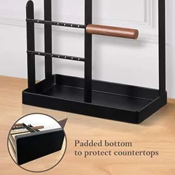 ProCase Jewelry Organizer Stand Holder, 4-Tier Tower Rack with Earring Tray and Holes, 10 Hooks Necklaces Hanging Storage Tree Display for Bracelets Watches Earrings Rings -Black