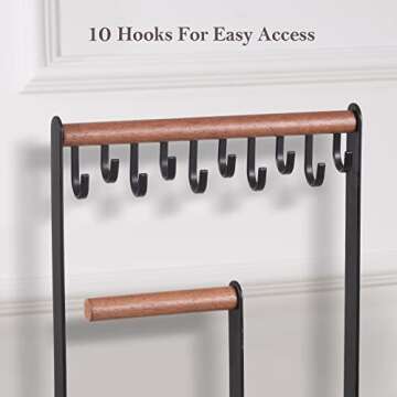 ProCase Jewelry Organizer Stand Holder, 4-Tier Tower Rack with Earring Tray and Holes, 10 Hooks Necklaces Hanging Storage Tree Display for Bracelets Watches Earrings Rings -Black