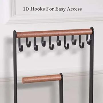 ProCase Jewelry Organizer Stand Holder, 4-Tier Tower Rack with Earring Tray and Holes, 10 Hooks Necklaces Hanging Storage Tree Display for Bracelets Watches Earrings Rings -Black