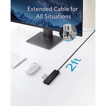 Anker 4-Port USB 3.0 Hub with 5Gbps Data Transfer, Ultra-Slim Data USB Hub [Charging Not Supported], for MacBook, iMac, Surface, Mobile HDD, and More (USB-A, 2 ft)