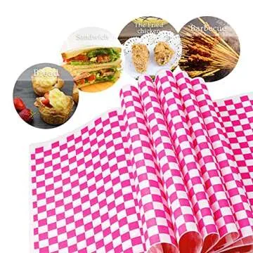 Hslife 100 Sheets Pink Checkered Deli Paper for Food Wrapping