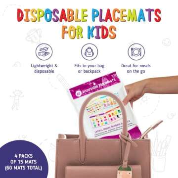 merka Disposable Placemats for Baby and Toddlers 12" x 18", 60 Pack Stick-on Table Mats for Restaura...