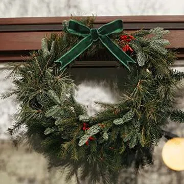 Chuangdi 3/8 Inch, 60 Yard Christmas Green Velvet Ribbon Wide Vintage Velvet Ribbons for Christmas Tree Ornaments Flower Bouquets Baby Shower Wedding Wreath Bow Making DIY Craft Choker