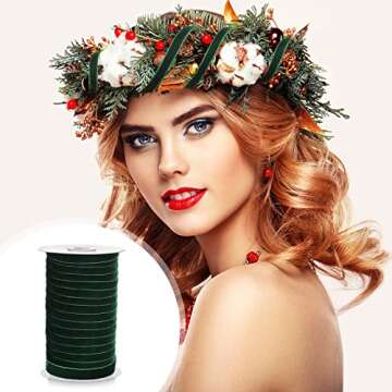 Chuangdi 3/8 Inch, 60 Yard Christmas Green Velvet Ribbon Wide Vintage Velvet Ribbons for Christmas Tree Ornaments Flower Bouquets Baby Shower Wedding Wreath Bow Making DIY Craft Choker