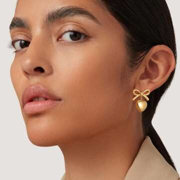 8YEARS Gold Bow Earrings for Women Dainty Ribbon Bow Stud Earrings Gold Dangle Drop Tassel Earrings ...
