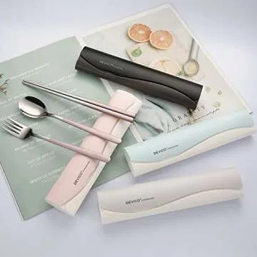 DEVICO Portable Travel Utensils with Case, Reusable Camping Silverware for Lunch, 18/8 Stainless Steel Cutlery Set (Pink)
